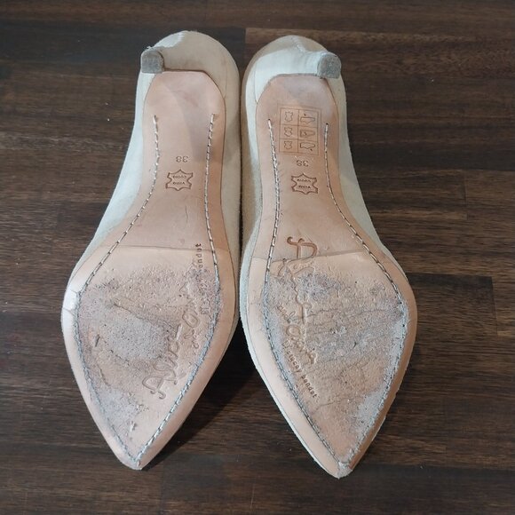 Alice Olivia Dina Pumps Womens 8 Beige Nude Suede High Heels Shoes Pointy Toe - Picture 9 of 11